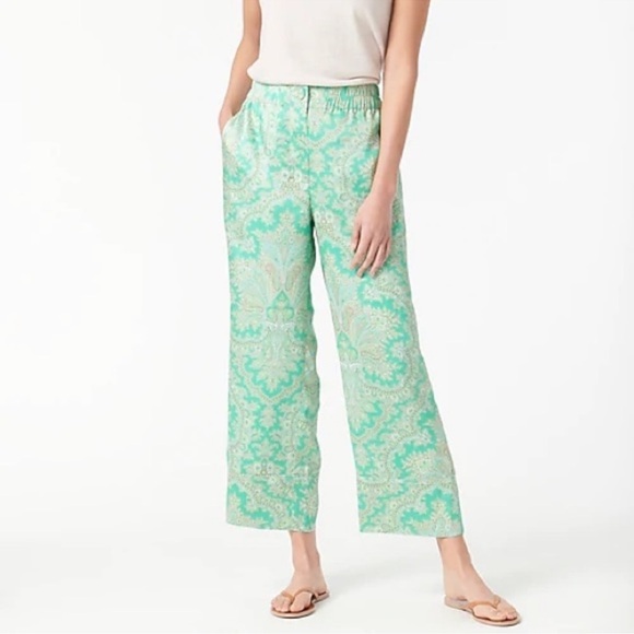 NWT J. Crew Ratti Paisley Wide Leg Pant Lounge Green 4 - Picture 1 of 13